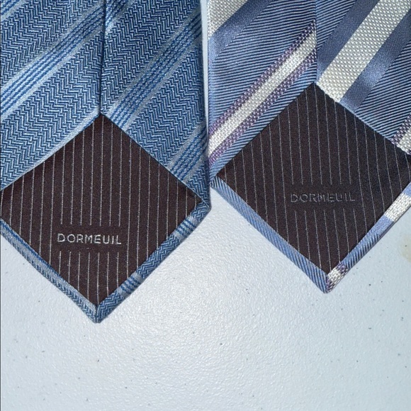 Dormeuil Paris 100% Silk Two Elegant Blue Striped Tie Set - Picture 4 of 5